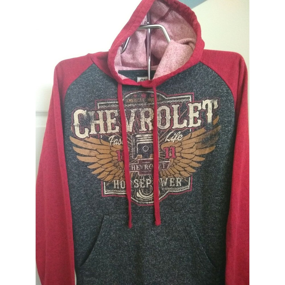 GM Chevrolet Red Gray Hooded Sweatshirt Size S ( 830)